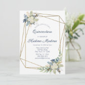 Dusty Blue Cream Floral Quinceañera Verjaardag Kaart (Staand voorkant)