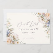 Dusty Blue Cream Floral Save The Date (Voorkant)