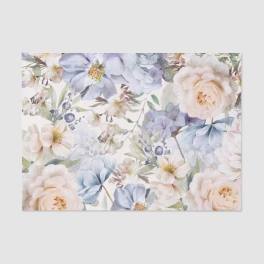 Dusty Blue Cream Floral Tissuepapier (Voorkant)