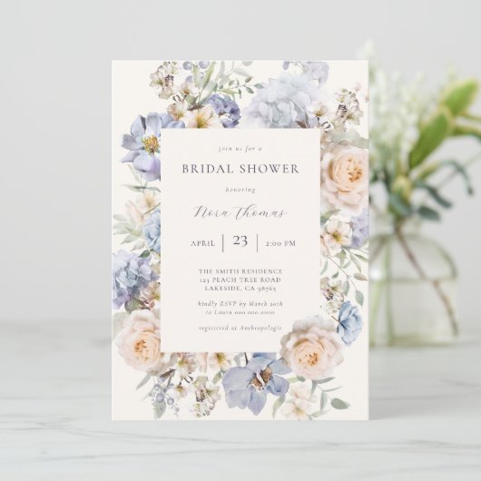 Dusty Blue Cream Floral Vrijgezellenfeest Kaart (Staand voorkant)