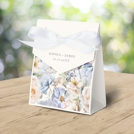 Dusty Blue Cream Floral Wedding Favor Box Bedankdoosjes