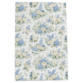 Dusty Blue Cream Florals Wedding Bridal Shower Medium Cadeauzakje (Voorkant)