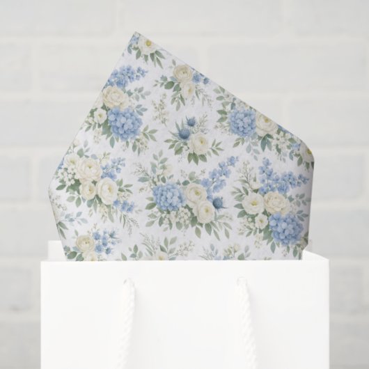 Dusty Blue Cream Florals Wedding Bridal Shower Tissuepapier (Cadeauzakje)