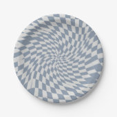 Dusty Blue & Cream Warped Checkered Swirl Hypnotic Papieren Bordje (Voorkant)