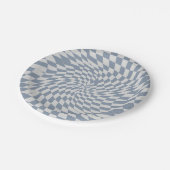 Dusty Blue & Cream Warped Checkered Swirl Hypnotic Papieren Bordje (Gekanteld)