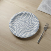 Dusty Blue & Cream Warped Checkered Swirl Hypnotic Papieren Bordje