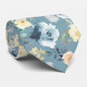 Dusty Blue Cream Waterverf Floral Rozen Stropdas (Opgerold)