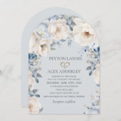 Dusty Blue Cream White Floral Gold Arch Wedding Kaart (Voorkant / Achterkant)