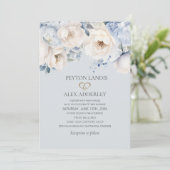 Dusty Blue Cream White Floral Gold Wedding Kaart (Staand voorkant)
