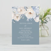 Dusty Blue Cream White Floral Wedding Kaart (Staand voorkant)