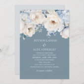 Dusty Blue Cream White Floral Wedding Kaart (Voorkant / Achterkant)