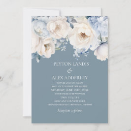 Dusty Blue Cream White Floral Wedding Kaart