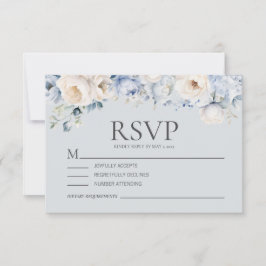 Dusty Blue Cream White Floral Wedding RSVP Kaartje