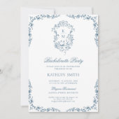 Dusty Blue  Crest Bloemen Bachelorette Party Kaart (Voorkant)