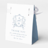 Dusty Blue  Crest Bruiloft Dank u Bedankdoosjes (Achterkant)