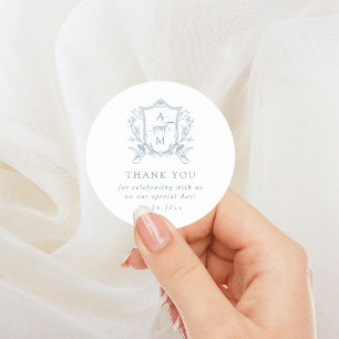Dusty Blue  Crest Bruiloft Dank u Ronde Sticker