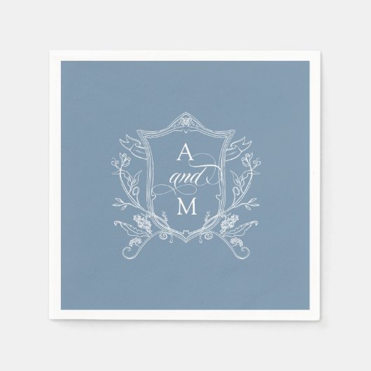 Dusty Blue  Crest Bruiloft Dank u Servet (Voorkant)