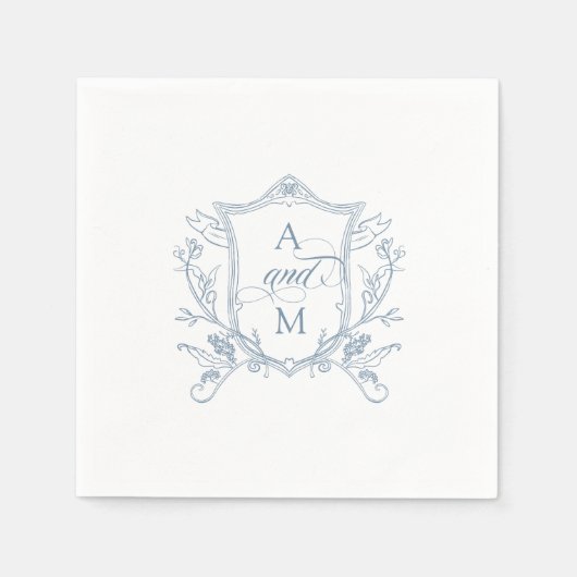 Dusty Blue  Crest Bruiloft Dank u Servet (Voorkant)