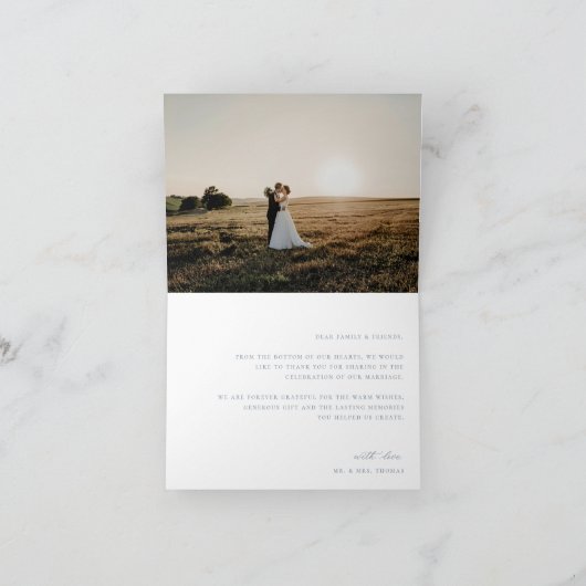  Dusty Blue Crest bruiloft foto Bedankkaart (Binnen)