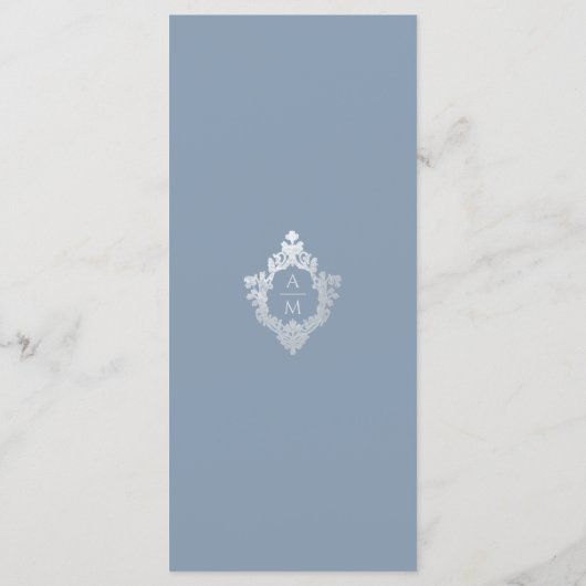 Dusty Blue  Crest Bruiloft Monogram Menu (Achterkant)