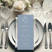 Dusty Blue  Crest Bruiloft Monogram Menu