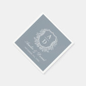 Dusty Blue Crest Elegant Monogram Wedding Servet (Hoek)