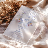 Dusty Blue Crest Floral Wedding Acryl Uitnodigingen