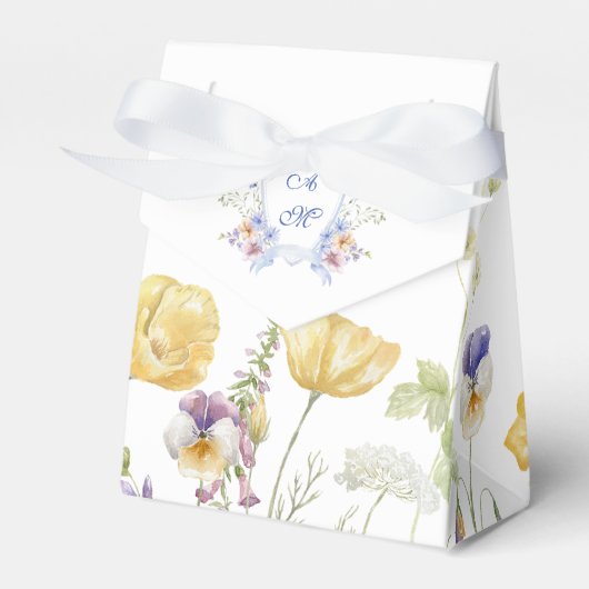 Dusty Blue Crest Floral Wedding Bedankdoosjes (Voorkant Zijde)