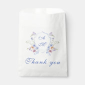 Dusty Blue Crest Floral Wedding Bedankzakje (Voorkant)