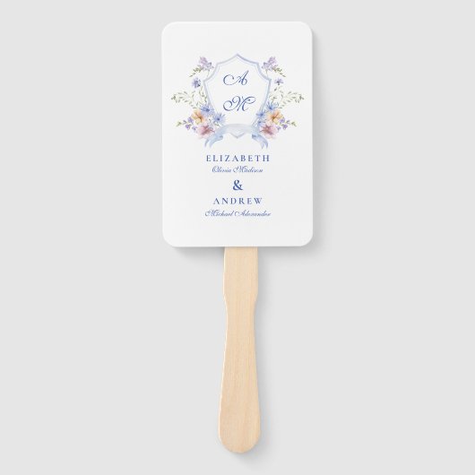 Dusty Blue Crest Floral Wedding Handwaaier (Voorkant)