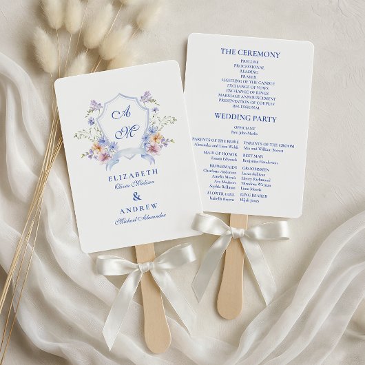 Dusty Blue Crest Floral Wedding Handwaaier
