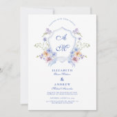 Dusty Blue Crest Floral Wedding Kaart (Voorkant)