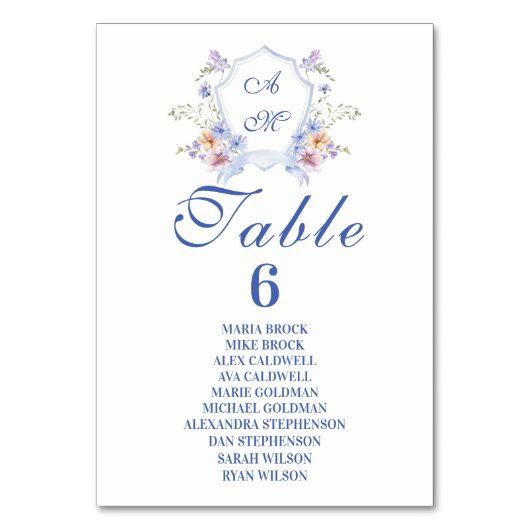 Dusty Blue Crest Floral Wedding Kaart (Voorkant)