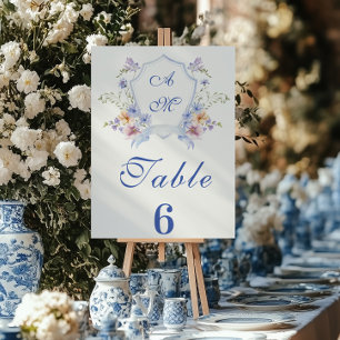 Dusty Blue Crest Floral Wedding Kaart