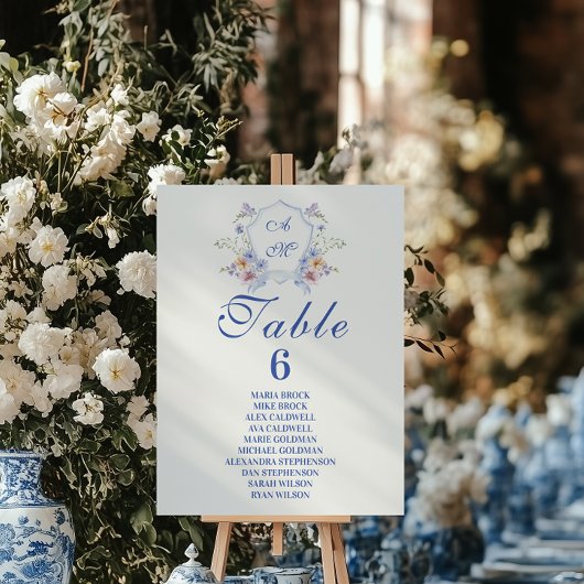 Dusty Blue Crest Floral Wedding Kaart