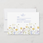 Dusty Blue Crest Floral Wedding RSVP Kaartje (Voorkant)