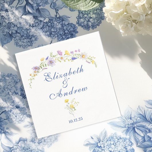 Dusty Blue Crest Floral Wedding Servet