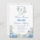 Dusty Blue Crest Hydrangea Floral Baby shower Kaart (Voorkant)