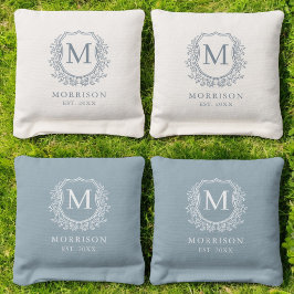 Dusty Blue Crest Modern Monogram Wedding