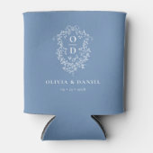 Dusty Blue Crest Modern Monogram Wedding Blikjeskoeler (Voorkant)