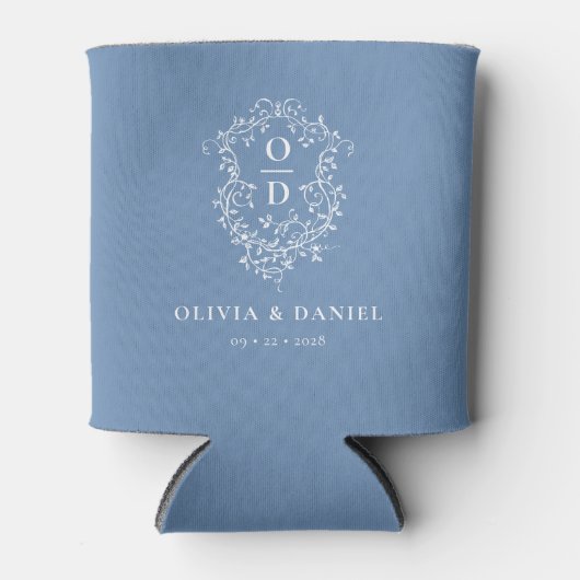 Dusty Blue Crest Modern Monogram Wedding Blikjeskoeler (Voorkant)