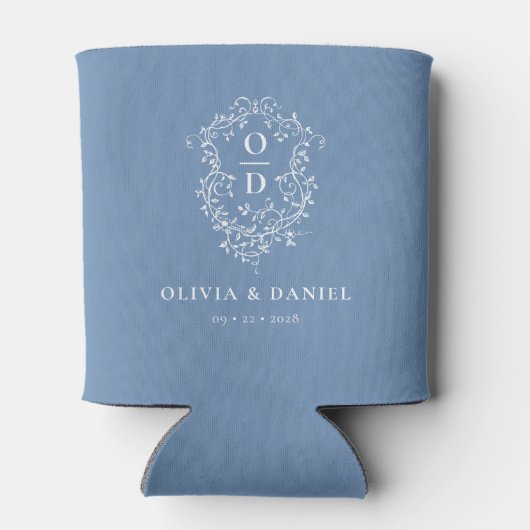 Dusty Blue Crest Modern Monogram Wedding Blikjeskoeler (Achterkant)