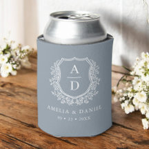 Dusty Blue Crest Modern Monogram Wedding