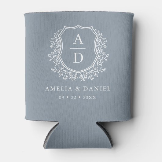 Dusty Blue Crest Modern Monogram Wedding Blikjeskoeler (Voorkant)