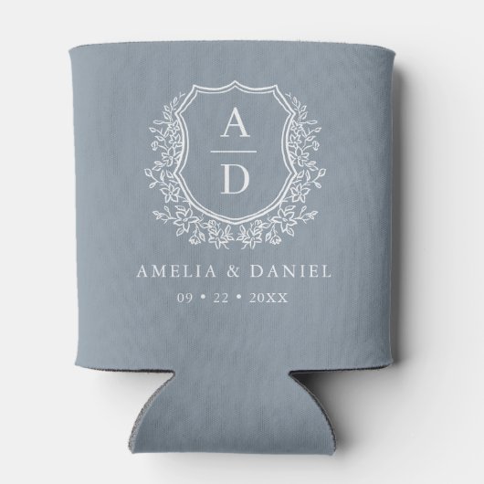 Dusty Blue Crest Modern Monogram Wedding Blikjeskoeler (Achterkant)