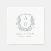 Dusty Blue Crest Modern Monogram Wedding Servet (Voorkant)