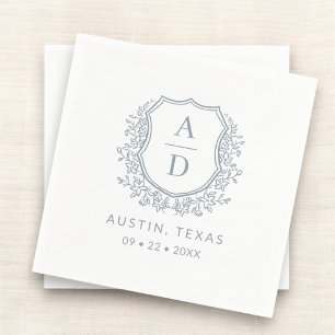 Dusty Blue Crest Modern Monogram Wedding Servet