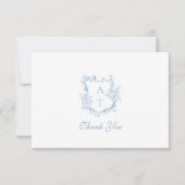 Dusty Blue Crest Monogram Bruiloft Dank u Kaart (Voorkant)