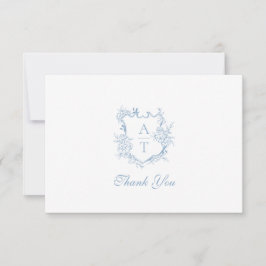 Dusty Blue Crest Monogram Bruiloft Dank u Kaart