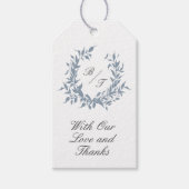 Dusty Blue Crest Monogram Bruiloft Logo Dank u Cadeaulabel (Voorkant)